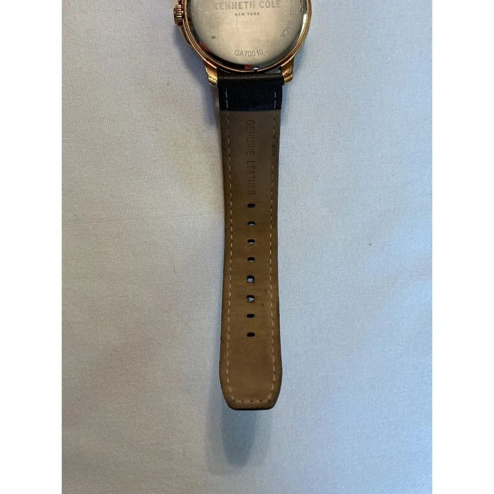 Kenneth Cole New York Mens Watch Rose Gold Blue Dial Leather Strap GA70010 works